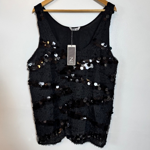 NWT Dazzling Black Sequin Tank Top, Z-One Zabaione Women's Size XL (EU 48/50) - Picture 2 of 8